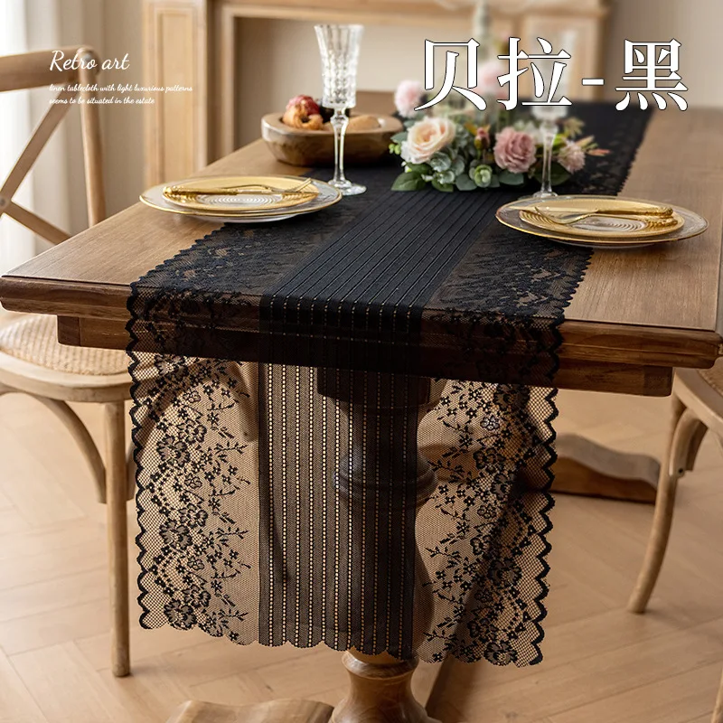 French Lace Ttable Flag Hollowed Out Exquisite Atmosphere Placemat Home Decoration Tablecloth Holiday Party Dinner White Black