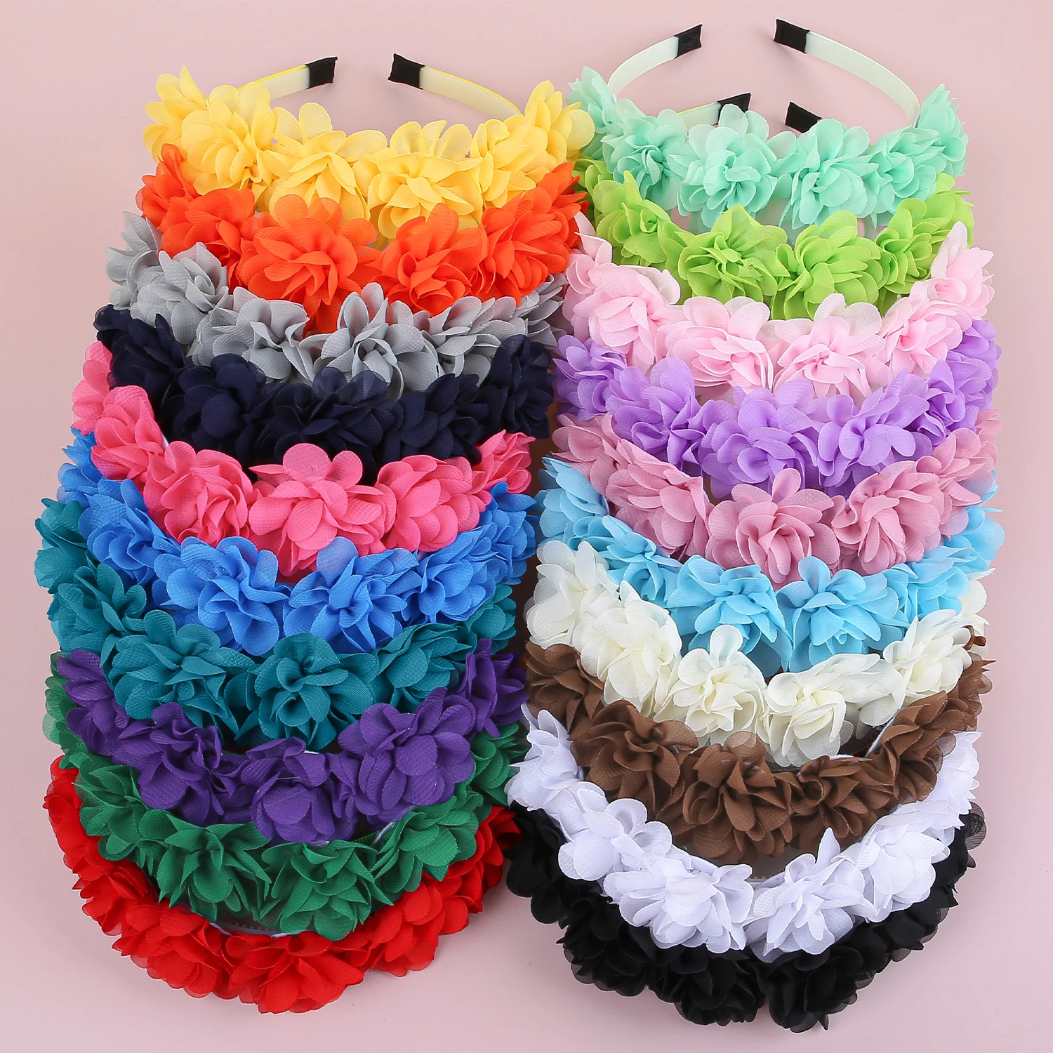 Fashion Chiffon Flower Headbands Plastic Teeth Hairbands Baby Girls Headbands Children Kids Floral Hairband Hair Accessories Set