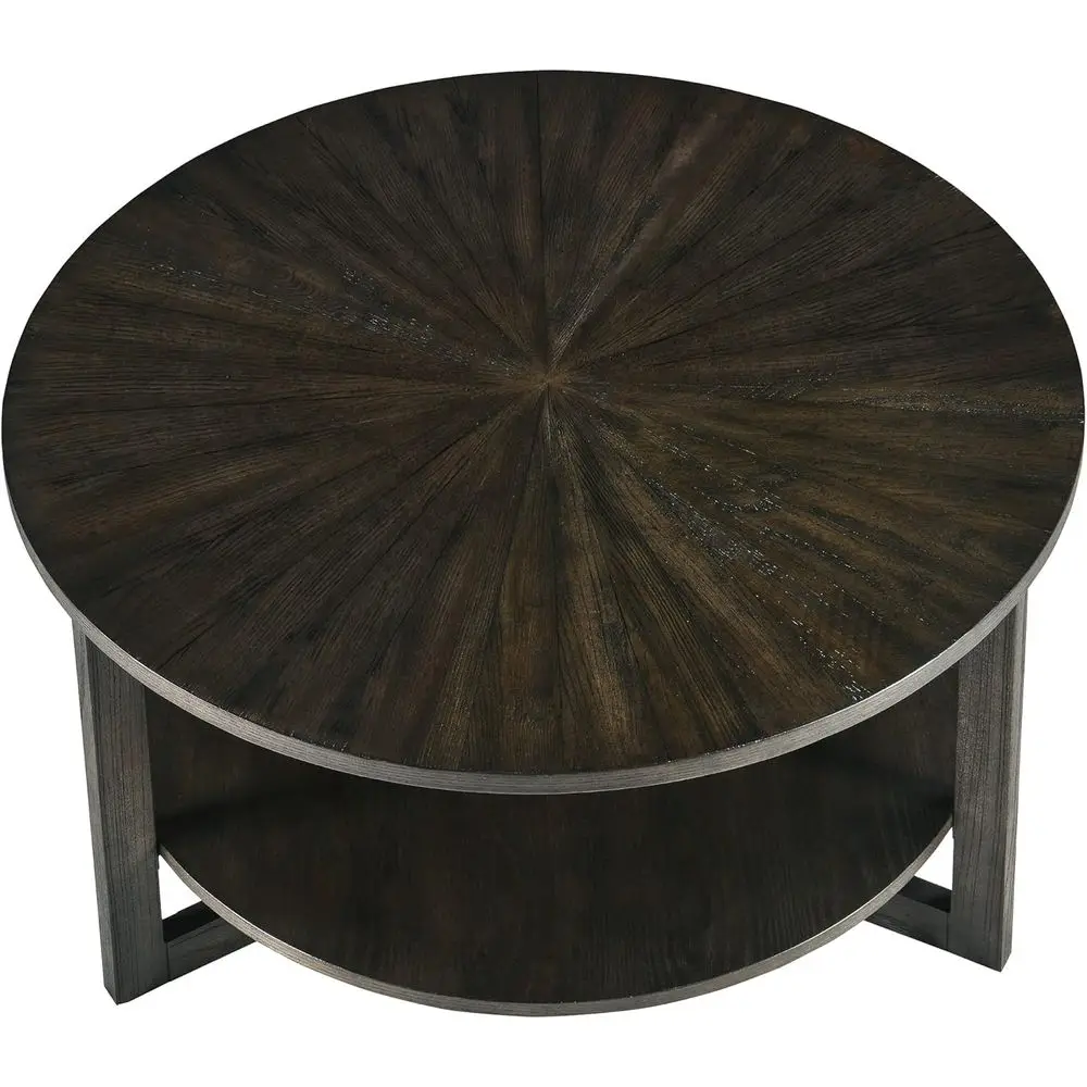 

Rustic Round Wood Coffee Table with Umbrella Hole, 33.5x17.8, Easy Assembly, Brushed Black