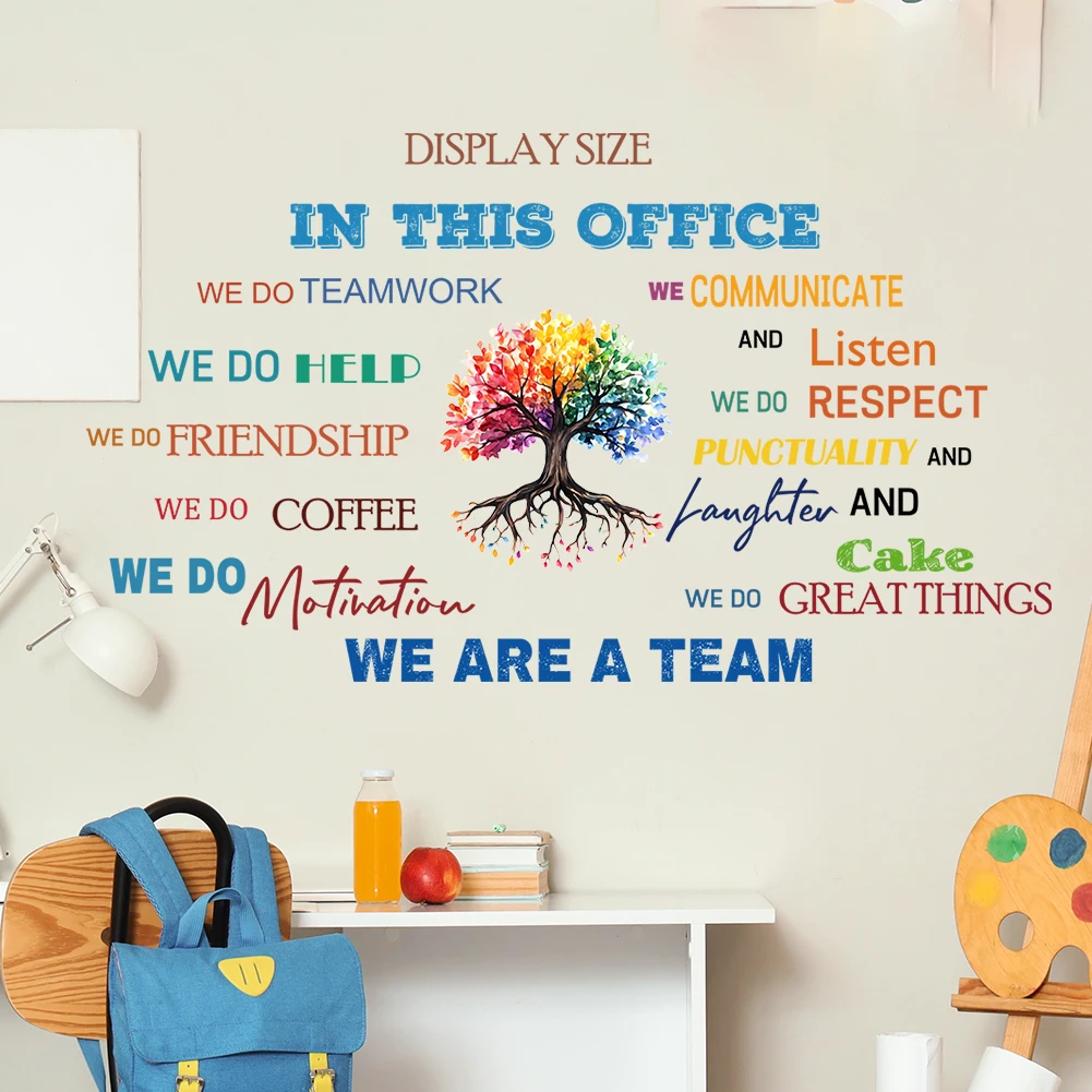 Colorful Tree Teamwork Office Wall Stickers, Inspirational Quote Decals for Workplace Home Decor