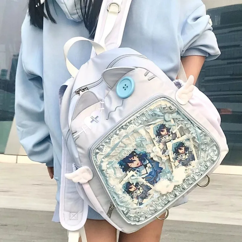 

Y2K Cat Baby Valley Wing ItaBag Fashion Anime Ins Japan Morning Eight College Transparent Academic Style Large Capacity Backpack