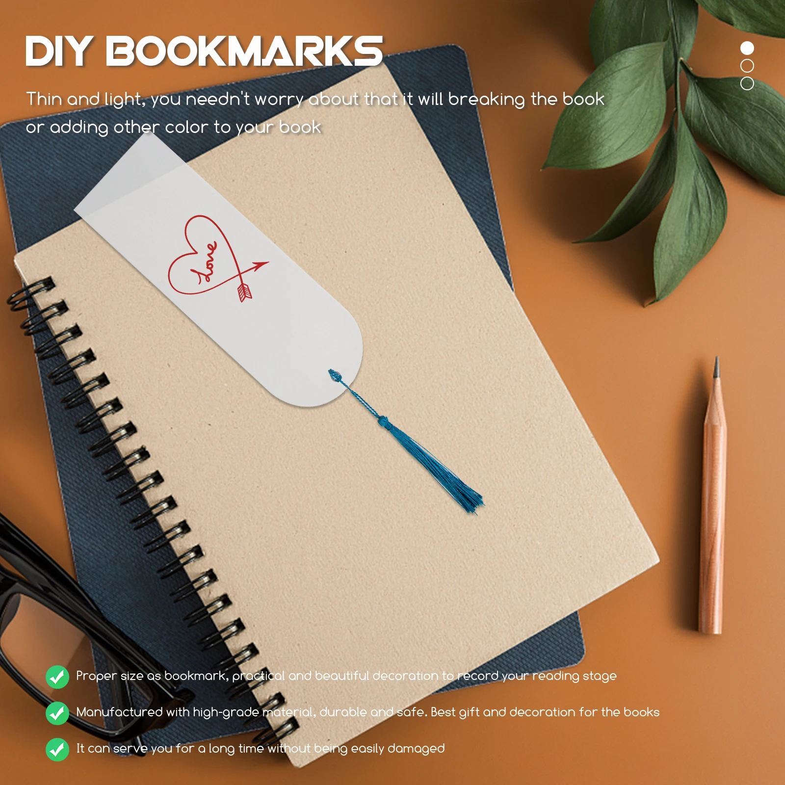 Kreatives 1-teiliges Acryl-Lesezeichen-Set mit Quasten-Dekor, DIY-Handwerk, Lesezeichen-Set, Geschenk-Dekoration, lebendiges, buntes, leichtes Buch