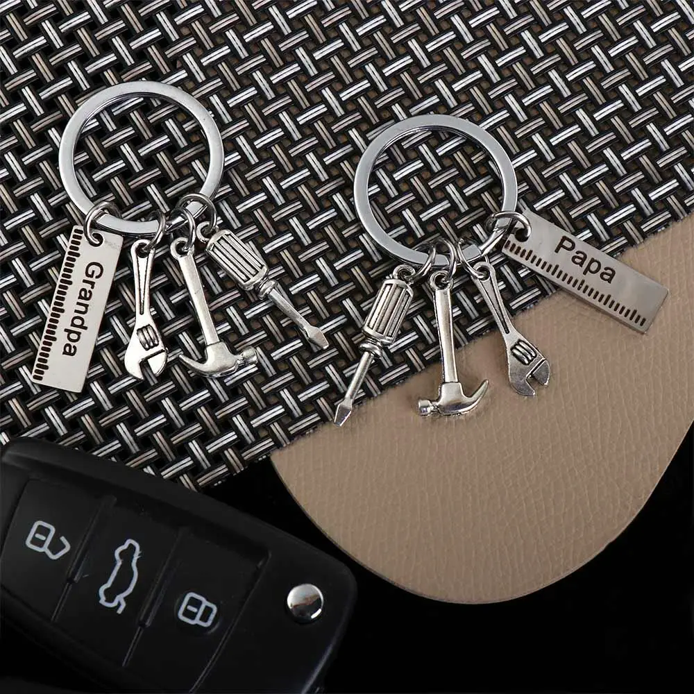 Father's Day Dad Letters Keychains Dad Letters Hammer Dad Letters Keyring Grandpa Stainless Steel Tassel Hanging Pendant