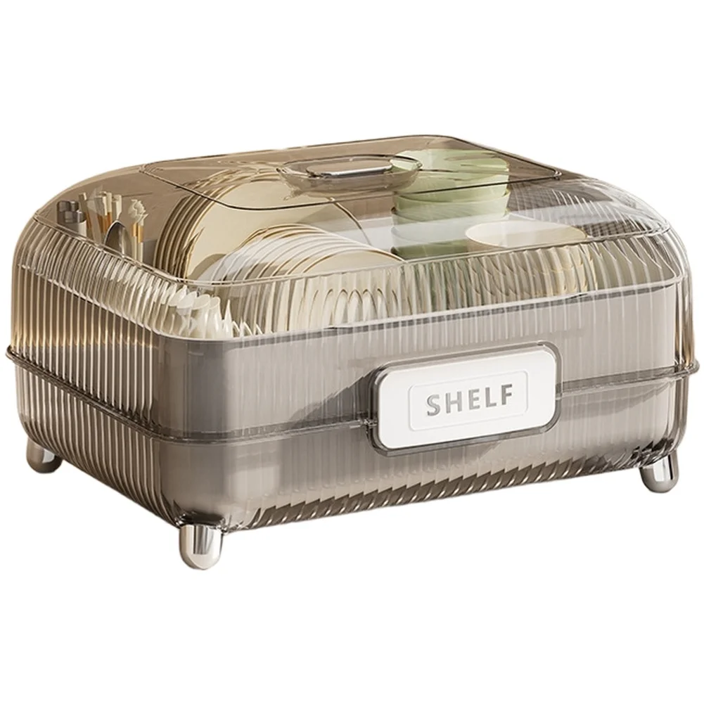 

Plastic kitchen storage box with bowl and chopstick compartments dust cover and drip tray that detaches for easy cleaning