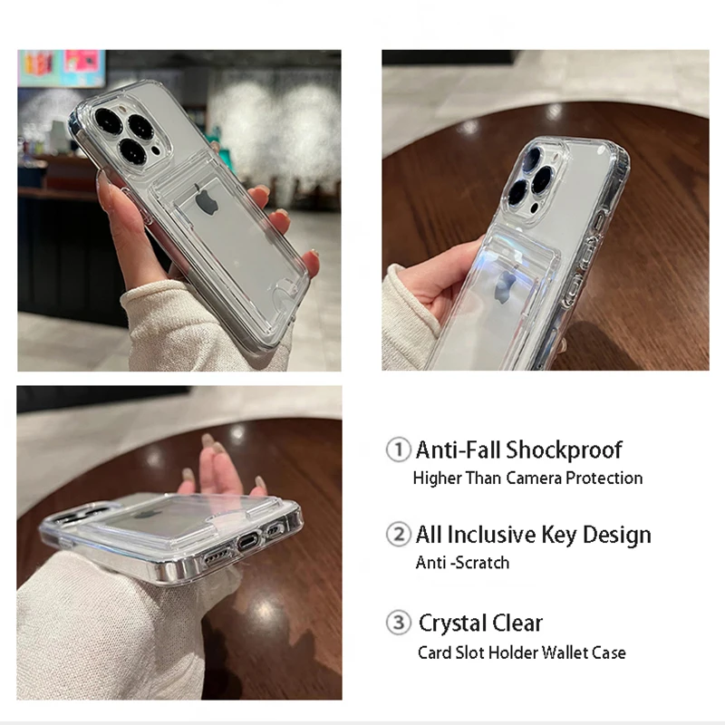 حافظة لهاتف آيفون 16 15 برو 13 11 12 14 برو ماكس بلس XR غطاء محفظة أكريليك شفاف مقاوم للصدمات