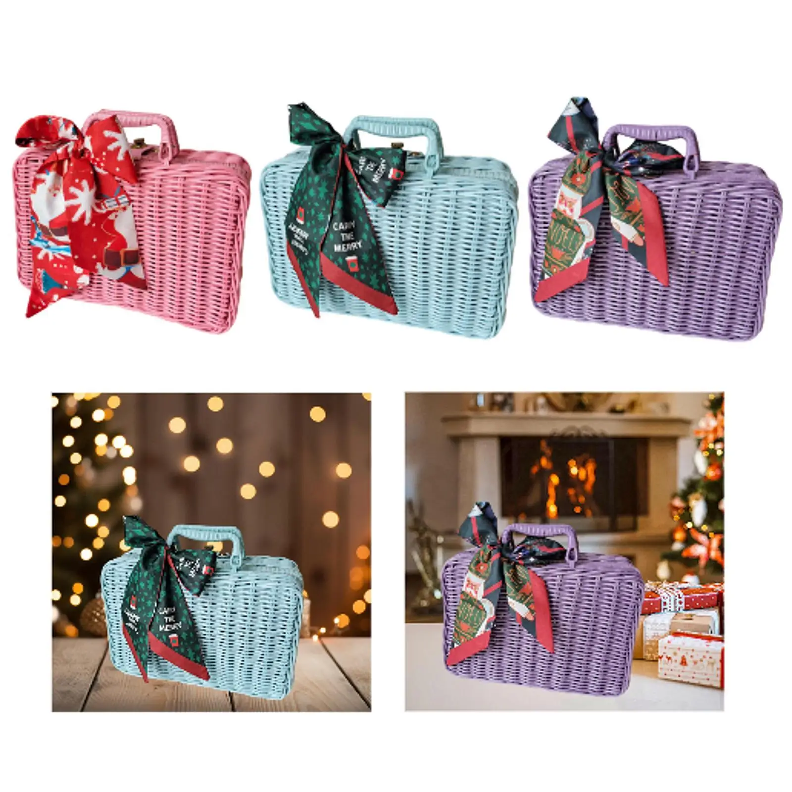 Hand Woven Rattan Basket Farmhouse Snacks Basket for Table Restaurant Office