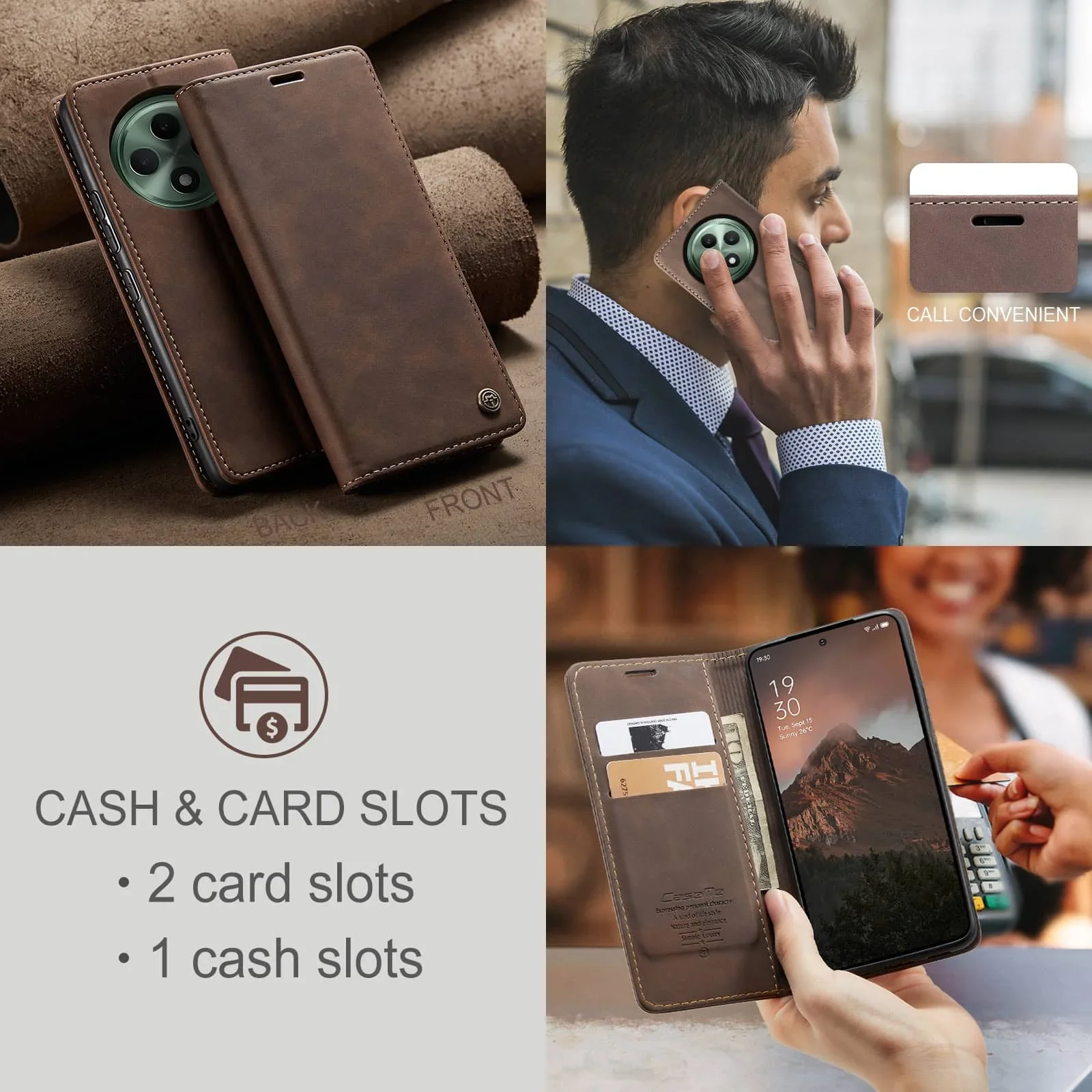 Etui z klapką dla OPPO Reno 12/12Pro 5G/Reno 12F 4G/5G/12FS 5G, skórzane magnetyczne etui Folio z uchwytem na kartę, etui odporne na wstrząsy — zdjęcie produktu 6