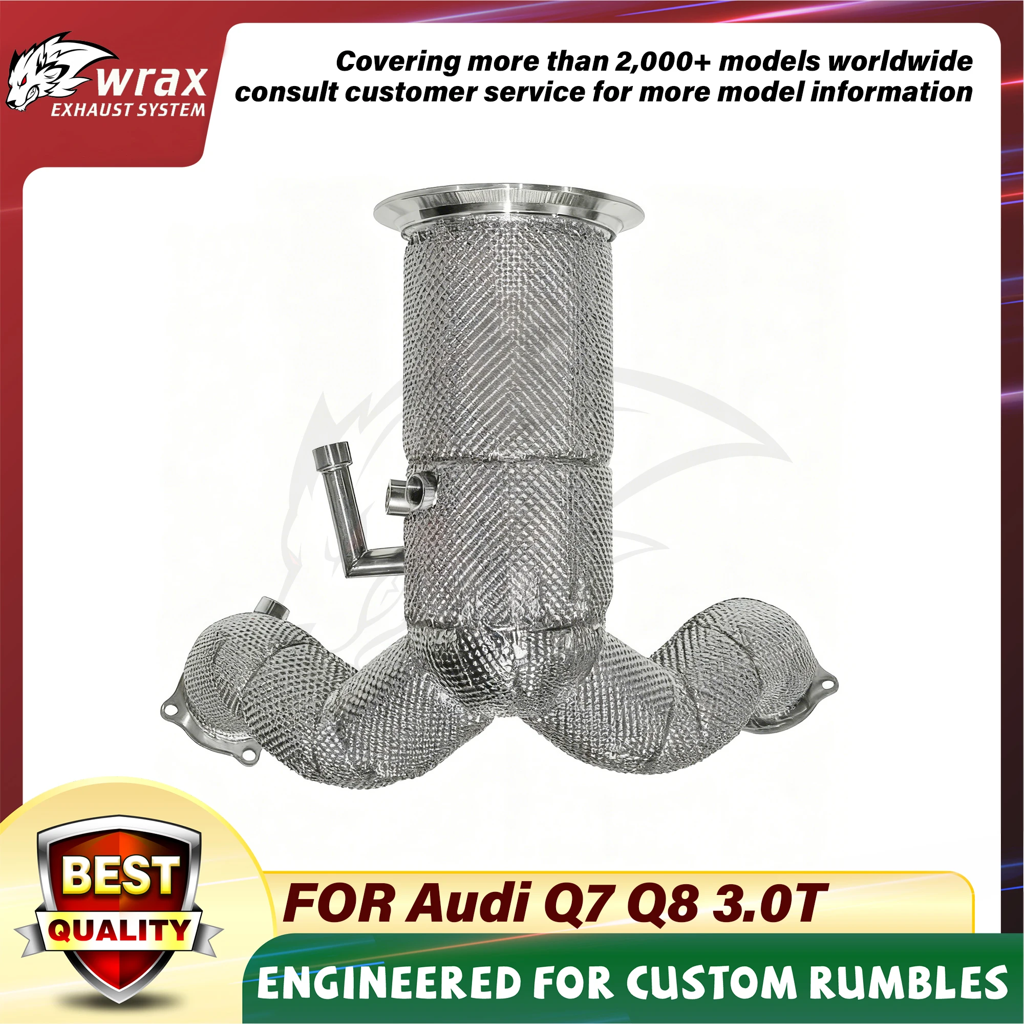 

Performance Upgrade Exhaust WRAX for Audi Q7 Q8 3.0T 2019+ SS304 High Flow Downpipe with Heat Shield Sports Sound