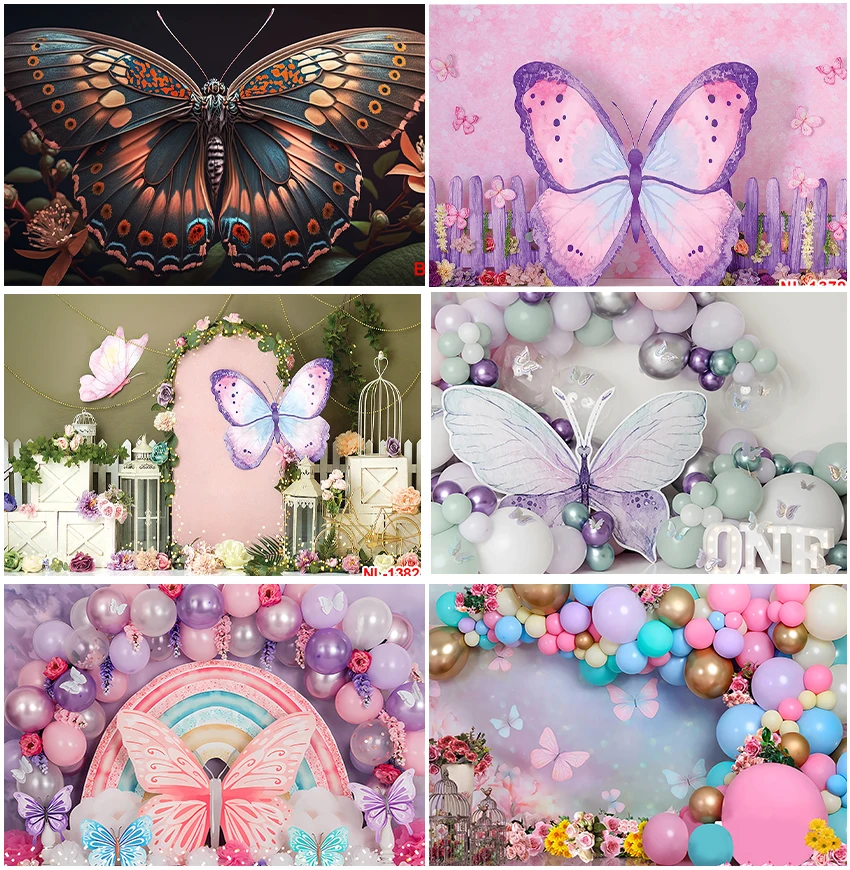 

Butterflies Backdrops Flowers Floral Balloons Photography Plants Colorful Baby Birthday Portrait Decoration Backgrounds Banner