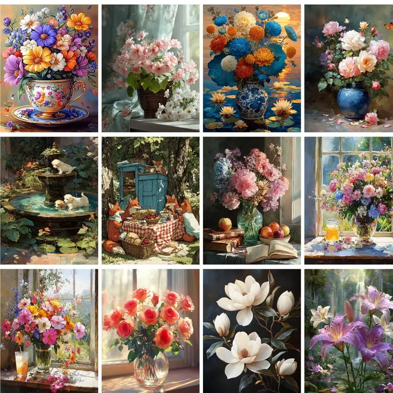 GATYZTORY Classical Painting By Numbers For Adults Flowers Coloring On Numbers Gift Paint Kit Picture Drawing Home Decors Handma