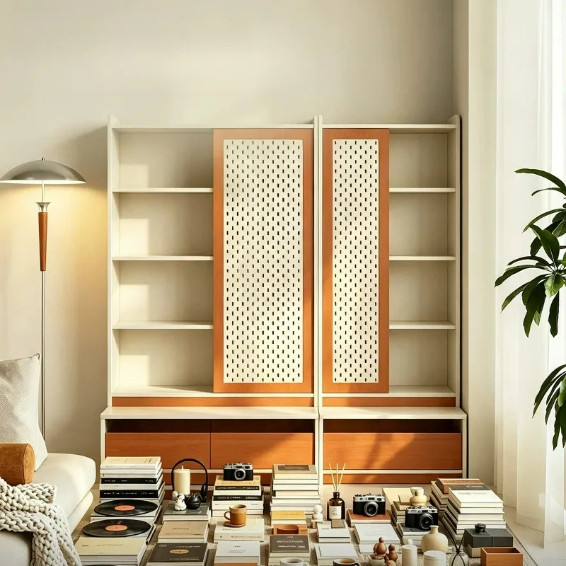 Wooden Punch Board Bookcase Creative Magazine 5-tier Ground Bookshelf Dresser Creamy Style Baldas De Pared Interior Furniture