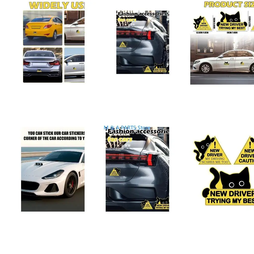U1JF 3Pcs Fashionable Black Cats Reflective Stickers New Driver Safety Warning Sign