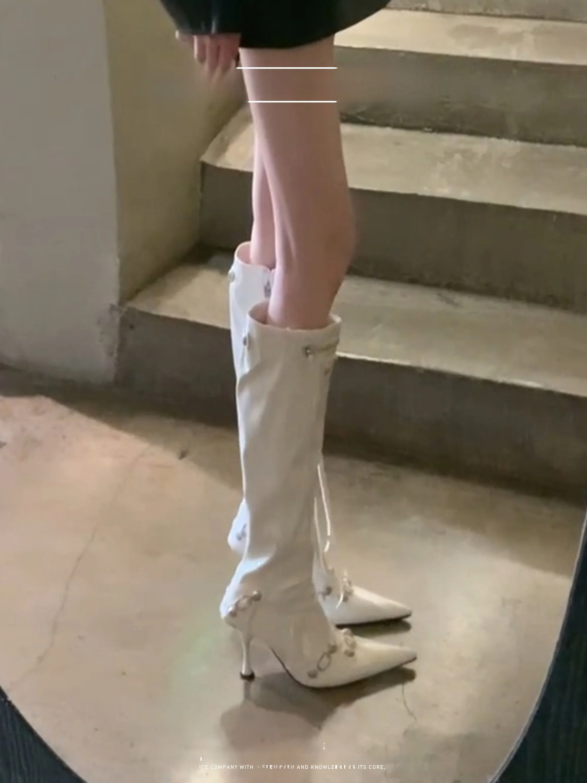 

Faionable High-Top Rivet Boots Women's Pointed Toe High Heel Spicy Girl Motorcycle Boots Side Zipper Trendy Long Boots