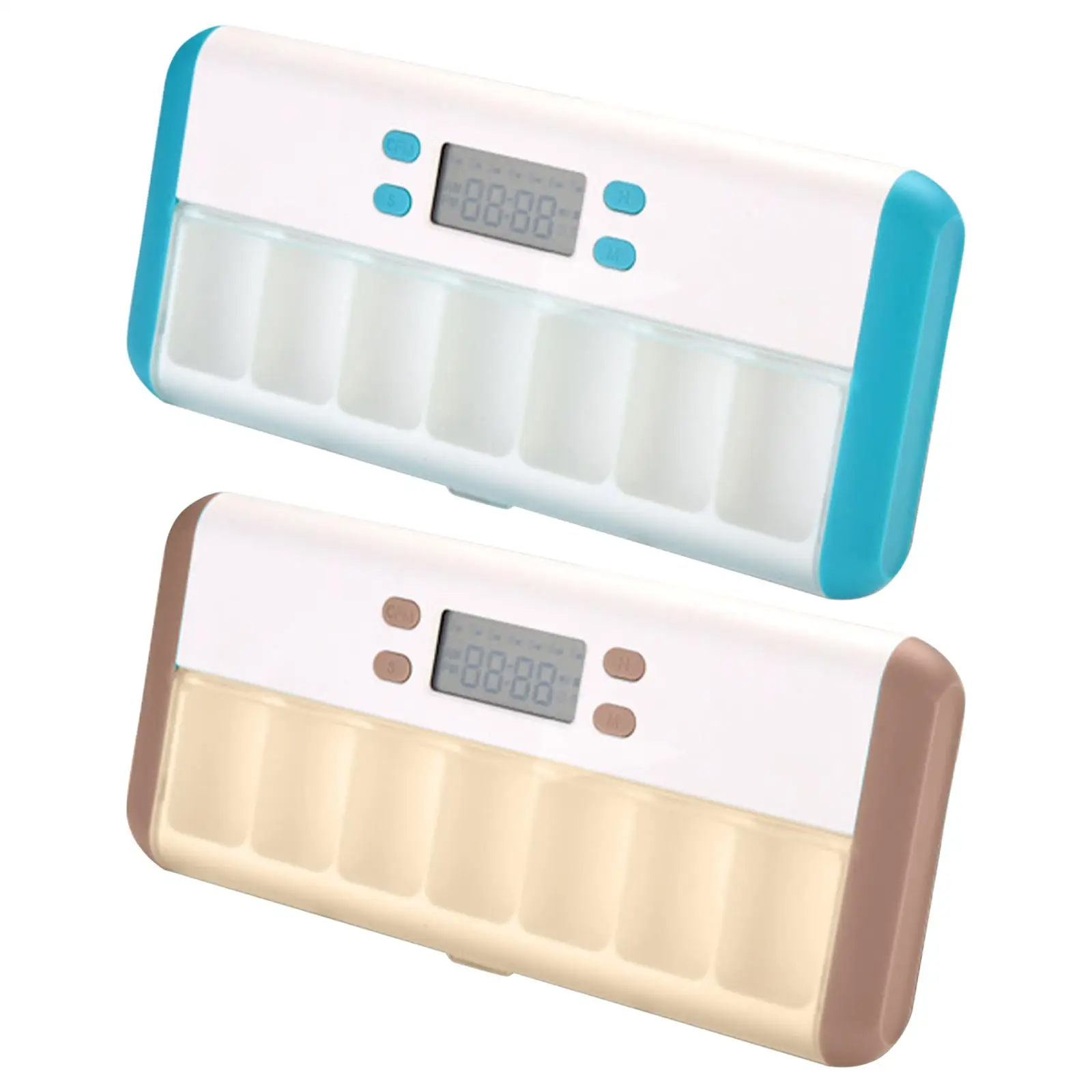 

7 Grid Pill Box Reminder Intelligent Timing Alarm Clock Medicine Boxes for Travel LED Light Flashing 7 groups Alarms Vibration