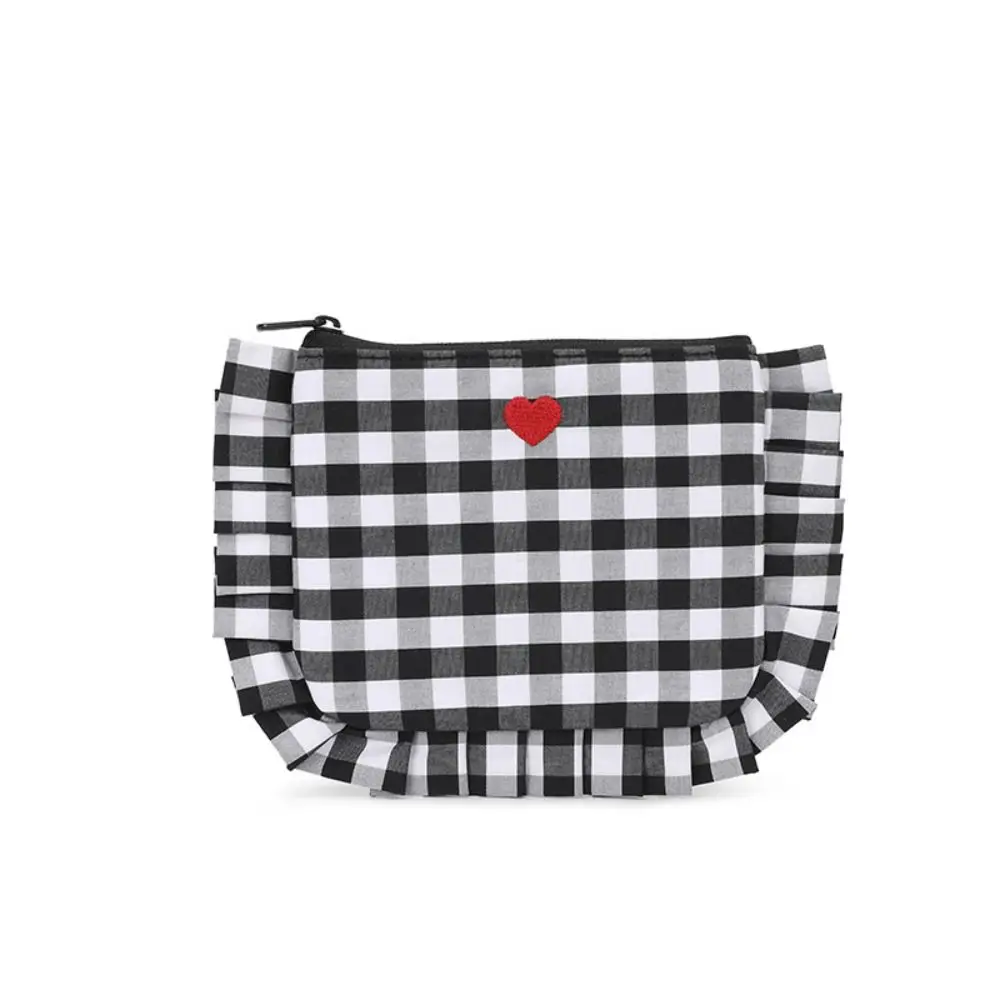 Cute Plaid Cosmetic Bags Pouch Portable Heart ricamato Storge Handbag grande capacità piccola borsa per il trucco quadrata da viaggio