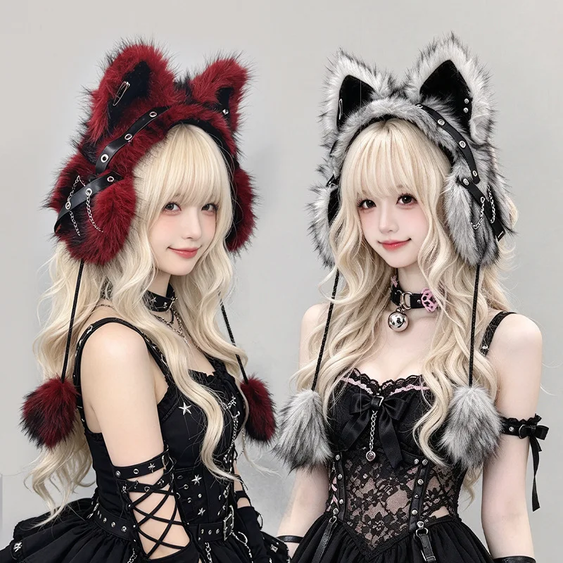 Y2K Plush Earmuffs, Cute Cool 3D Cat Ears Headband Girls, Outdoor Cold-Proof and Warm-keeping Ear Covers Man Women for Winter