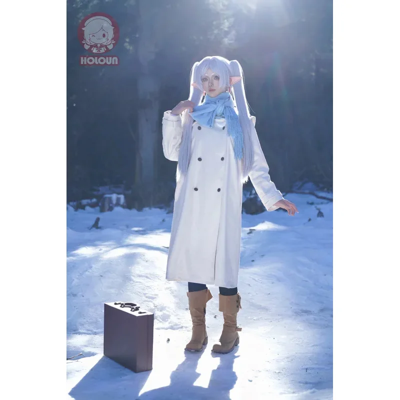 HOLOUN Frieren Beyond Journey's End Anime Frieren Cosplay Costume Winter Coat Dress Wig Ponytail Daily Wear Christmas New Year