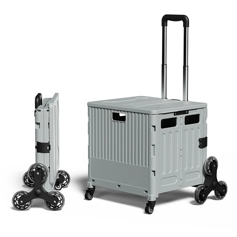 

Small Trolley Portable Folding Shopping Trolley Trailer Camping Large Capacity Storage Box