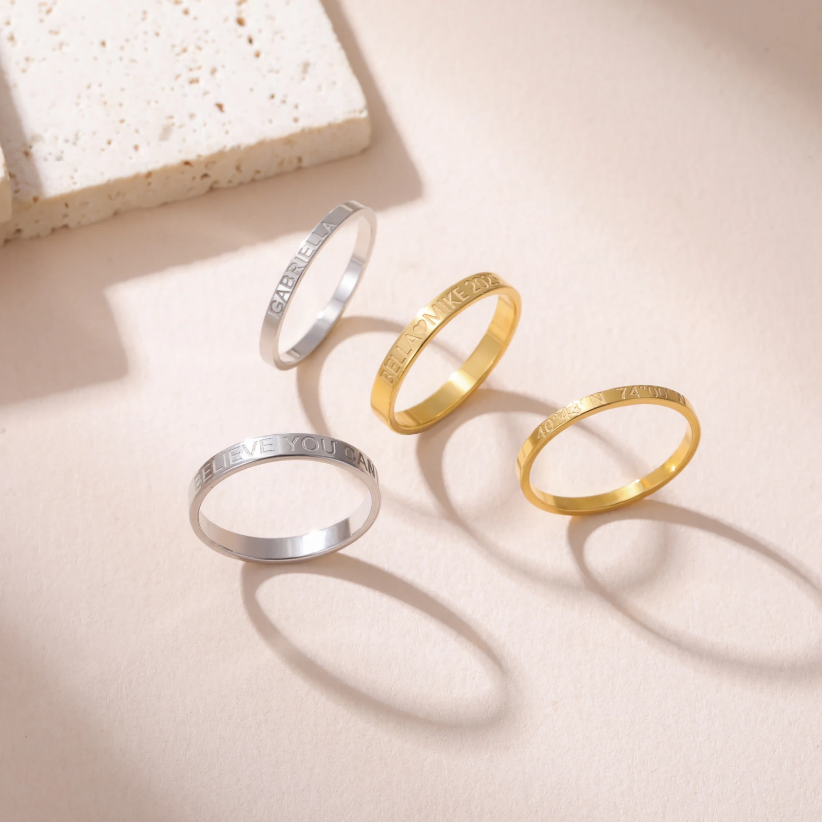 Lemegeton Bague avec nom personnalisé pour Couples, anneau empilable en acier inoxydable, nom gravé, cadeaux personnalisés pour la fête des pères, 2/3/6mm