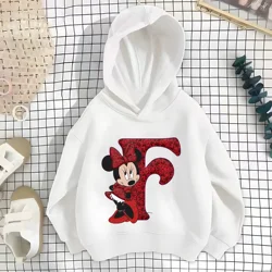 White Children Hoodies Disney Red Letter A B C D Sweatshirts Girls Clothes Kawaii Pullover Anime Cartoons Boy Kids Casual Tops