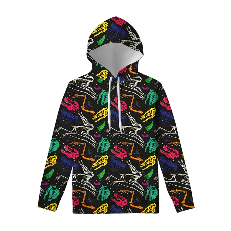 Men's Hooded Sweatshirt Cartoon Dinosaur Print Autumn Long Sleeve Street Outdoor Hoodie Oversized Pullover Clothing Fashion Coat