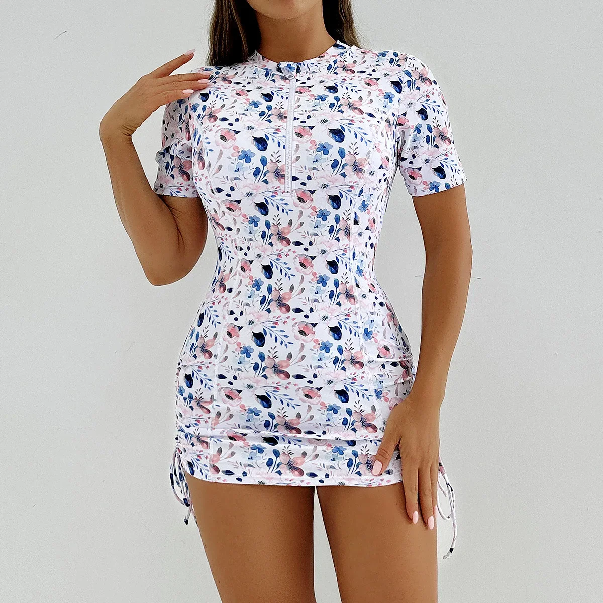 2025 New Tankini Women Swimsuit Tropical Print Two-Piece Suits Short Sleeve Swimwear Summer Dress Beachwear Female Bathing Suit