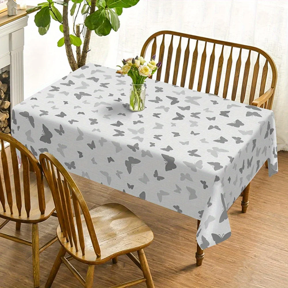 JIT, 1pc Grey Butterfly Kitchen Dining Room Printed Rectangle Tablecloth