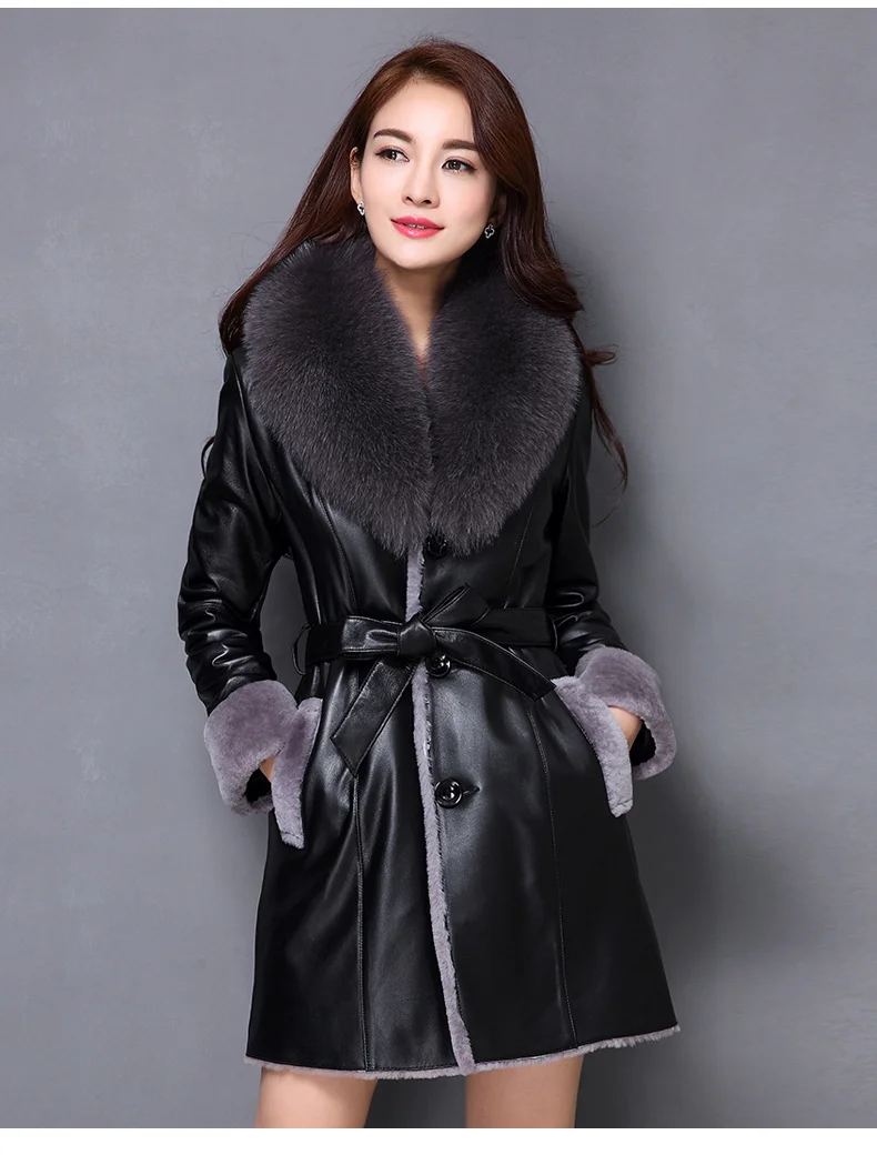 

2023 Genuine Leather Jacket Women Sheepskin Coat Winter Real Fur Coat Shearling Jacket Fox Fur Collar X3919 KJ3687