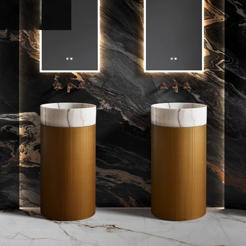 X  Light luxury column basin B & B Club Stainless steel vertical wash basin Walnut marble