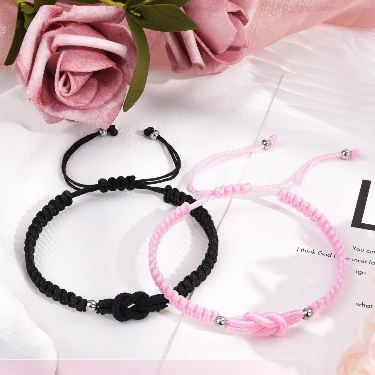 Pinky Promise Knot Couples Bracelets Anniversary Christmas Valentines I Love You Gifts for Boyfriend Girlfriend Women Men view 3