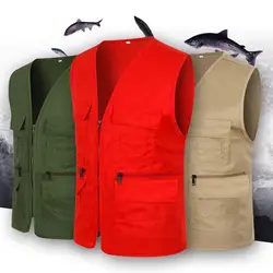 Multi Pockets  Trendy Leisure Outdoor Waistcoat Zipper Vest Anti-deformation   for Fishing