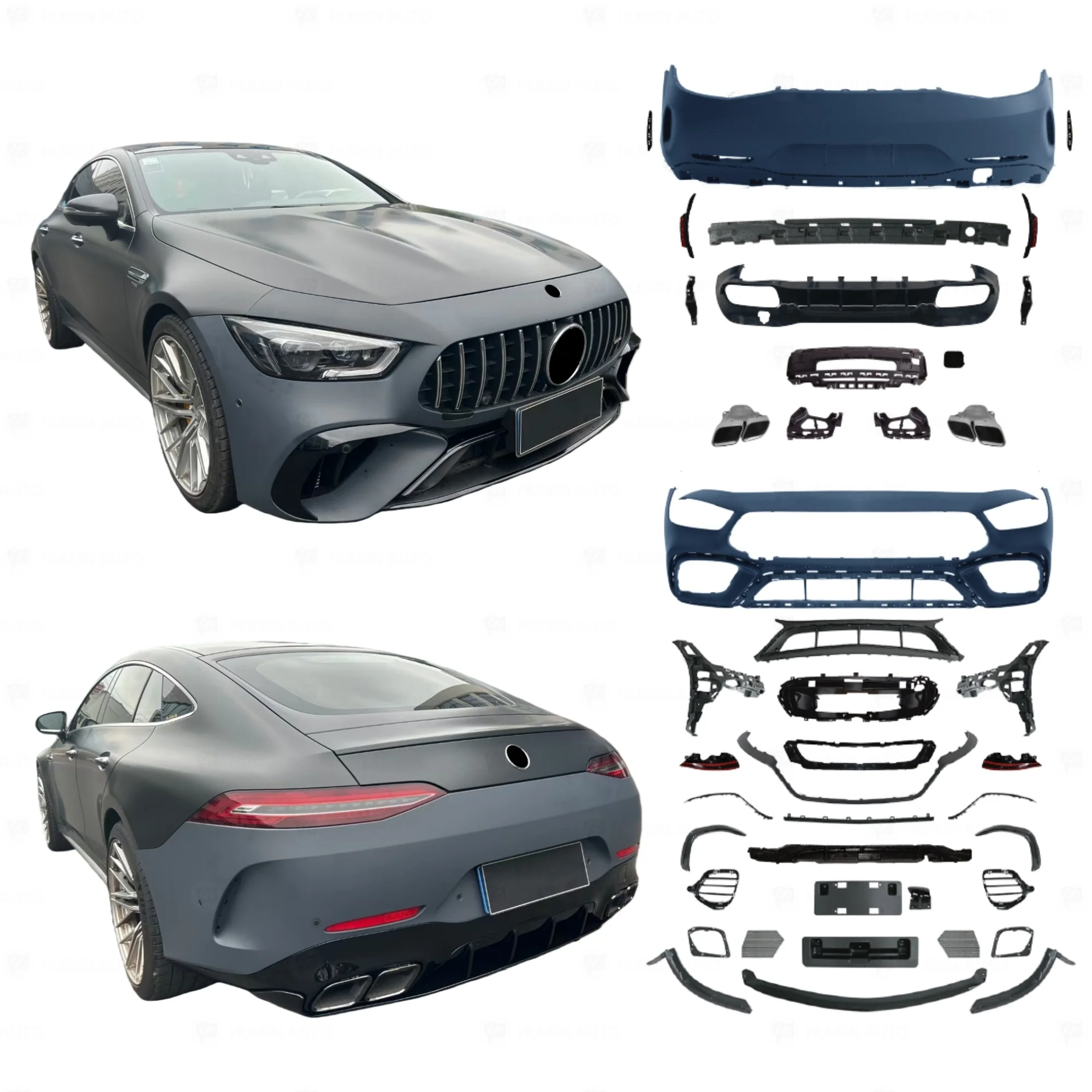 Flying Wing Car Bumper For Benz  GT W290 4 Door 2020-2023 Upgrade To  GT63S Contain Car Bumpers Rear Diffuser Exhaust Pipe