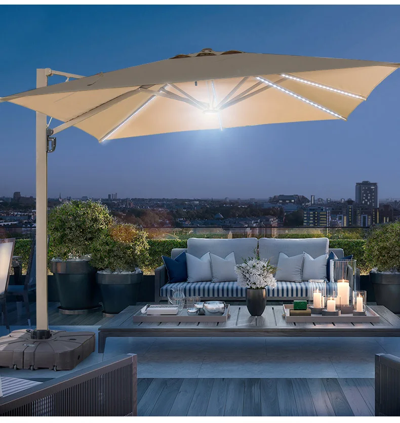 3x3m Square Double Top Hydraulic Cantilever Parasol Waterproof UV Resistant Traditional Outdoor Patio Umbrella