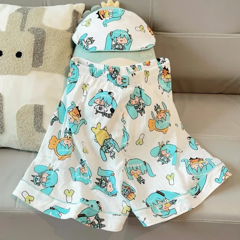 Hatsune Miku chica de dibujos animados pantalones cortos de manga corta pijamas anime periferia personalidad estudiante chica corazón ropa de descanso fina conjunto regalo