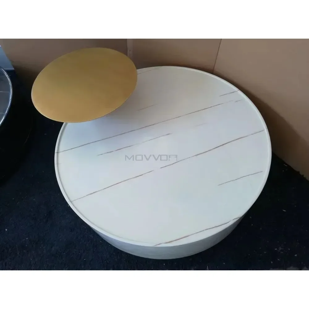 Hotel lounge living room furniture stainless steel base modern marble top coffee table set