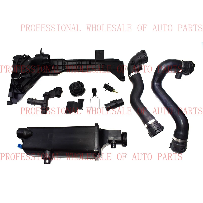 V+ 9Pcs For BMW E46 Expansion Tank Cap Mounting Plate Thermostat Hoses Sensors Kit