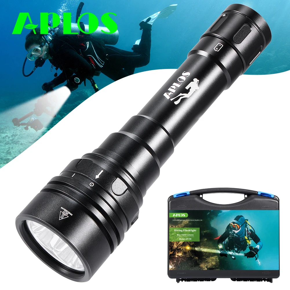 APLOS AP150 Scuba Diving Super Bright Double 26650 Battery 15000lm IPX8 Waterproof Underwater Dive LED Light 4*XHP50.2 4 Modes