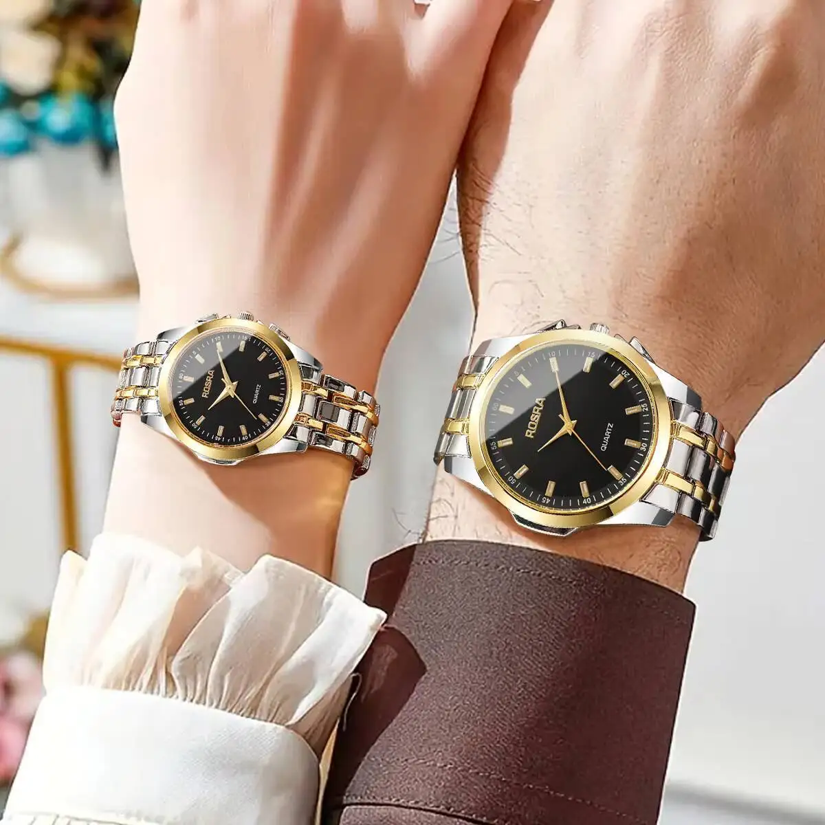 Set Jam Tangan Pasangan Modis 2 Buah Jam Tangan Bisnis Pria Mewah Jam Tangan Kuarsa Wanita Hadiah Jam (Tanpa Kotak)