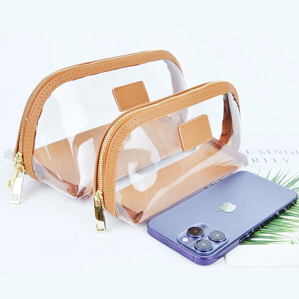 Custom Letters Transparent Makeup Bag Fashion Waterproof Travel Accessories Personalize Name Female Clear PVC Zip Cosmetic Pouch