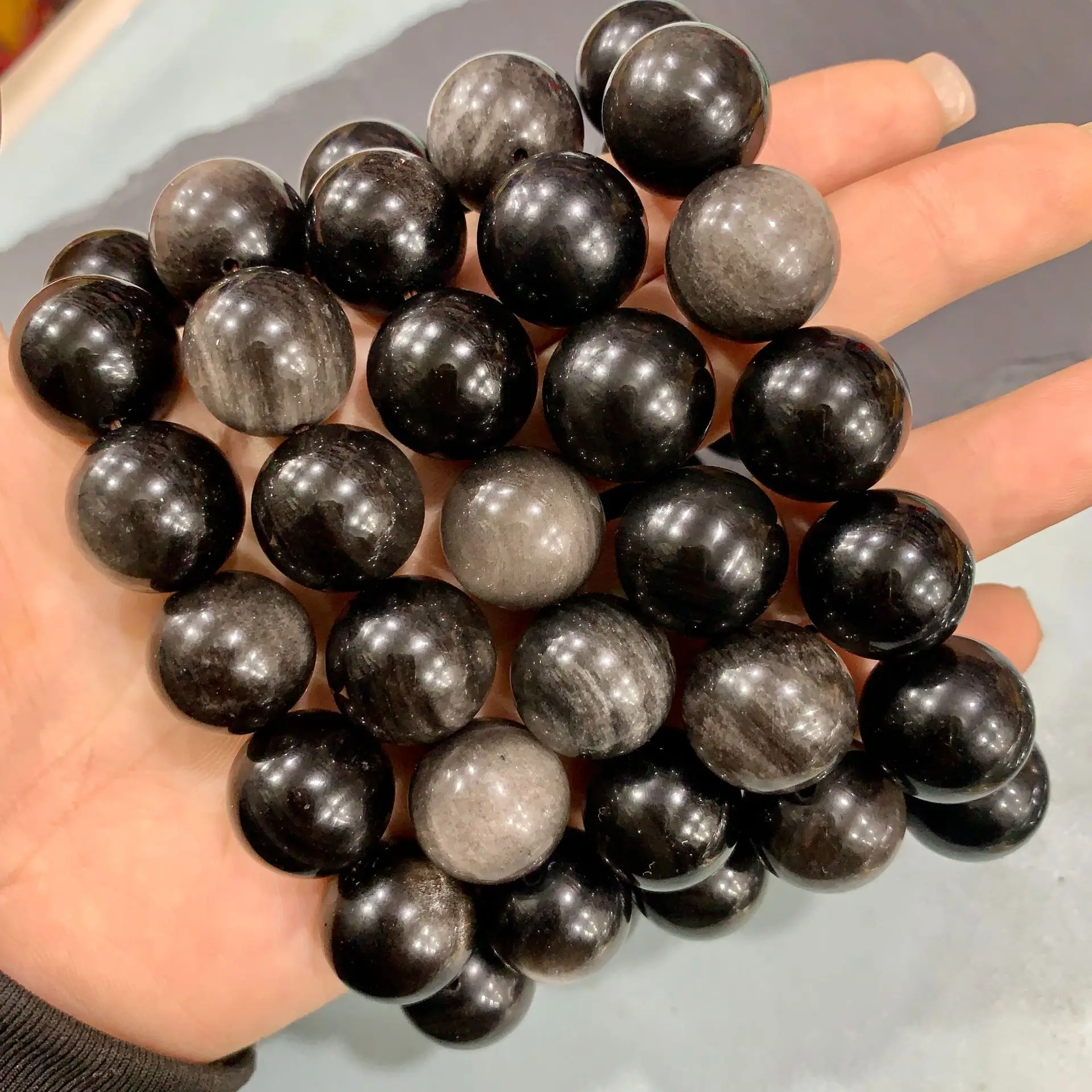 Exquisite jewelry silver obsidian obsidian bracelet cultural toy Pixiu simple single circle bracelet men's bracelet daily wear