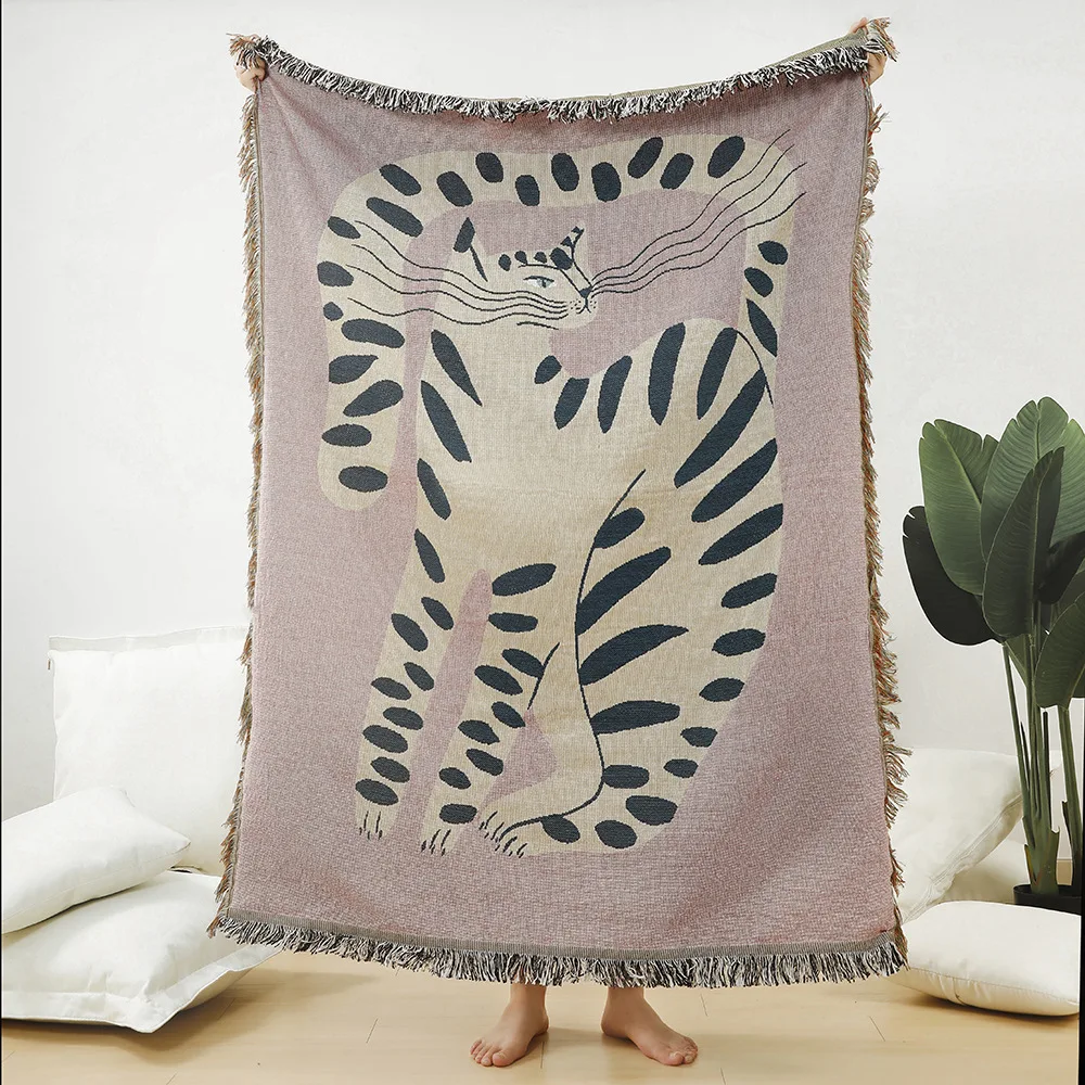 Cats Bohemia Throw Blanket Sofa Covers Tassel Dust Cover Air Conditioning Blankets for Bed Bedroom Decor