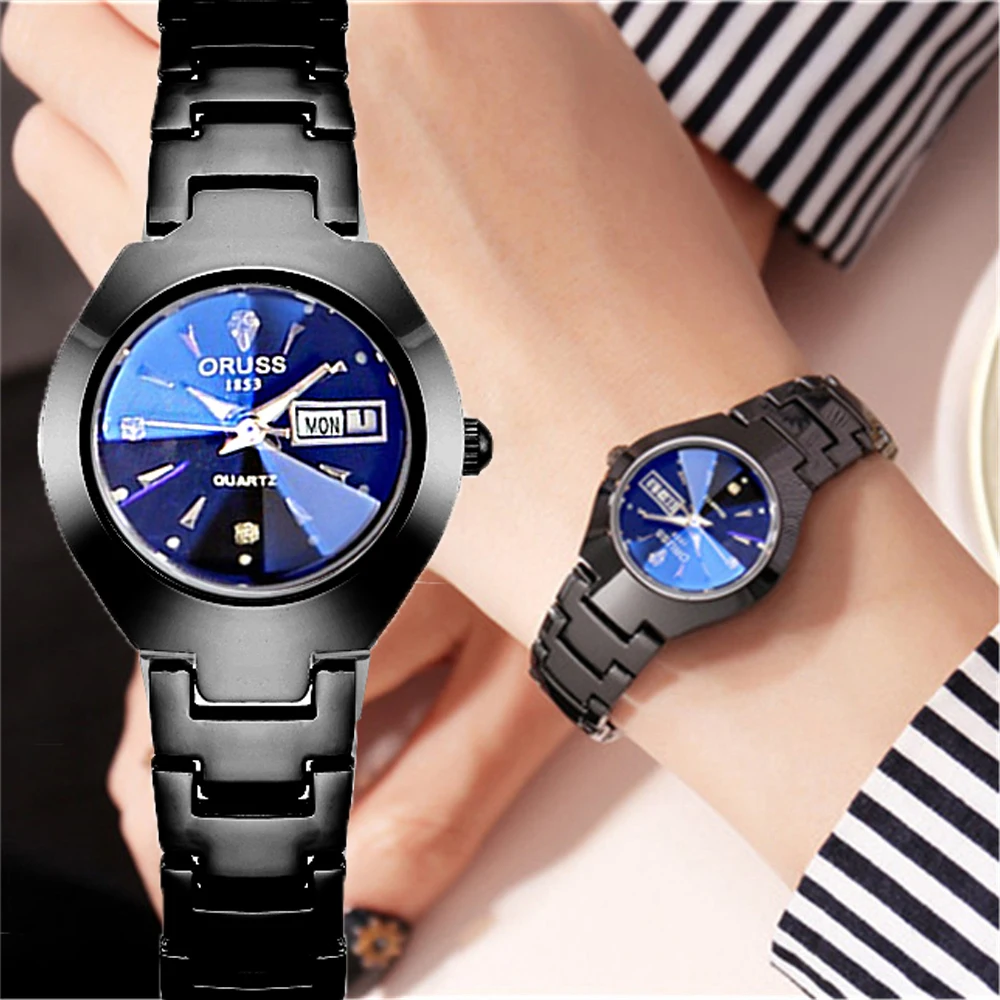 Korean version of ins personality women's watches fashion exquisite compact double calendar girls watch