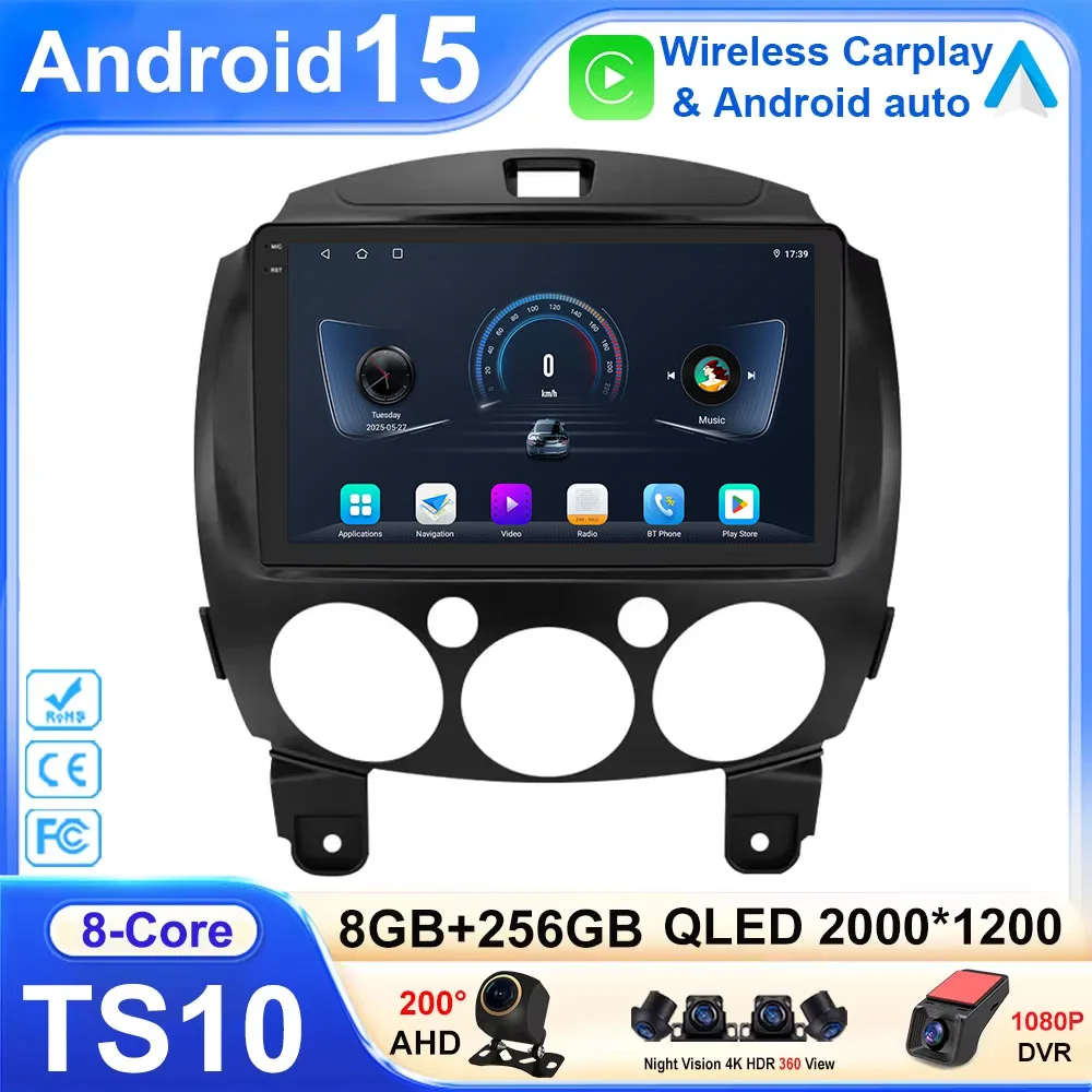 

Android 14 для MAZDA 2 Mazda2 2007-2014 Автомобильный радиоприемник Стерео Мультимедийная навигация GPS Видеоплеер DSP Беспроводной Carplay 4G WIFI