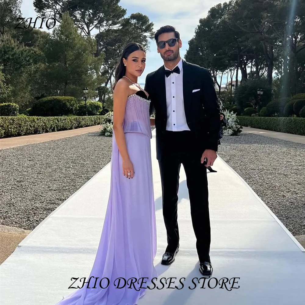 ZHIORhinestone Lavender Evening Dress Sexy Dubai Chiffon Strap Body Body Saudi Arabian Ladies Ball Dress Customized