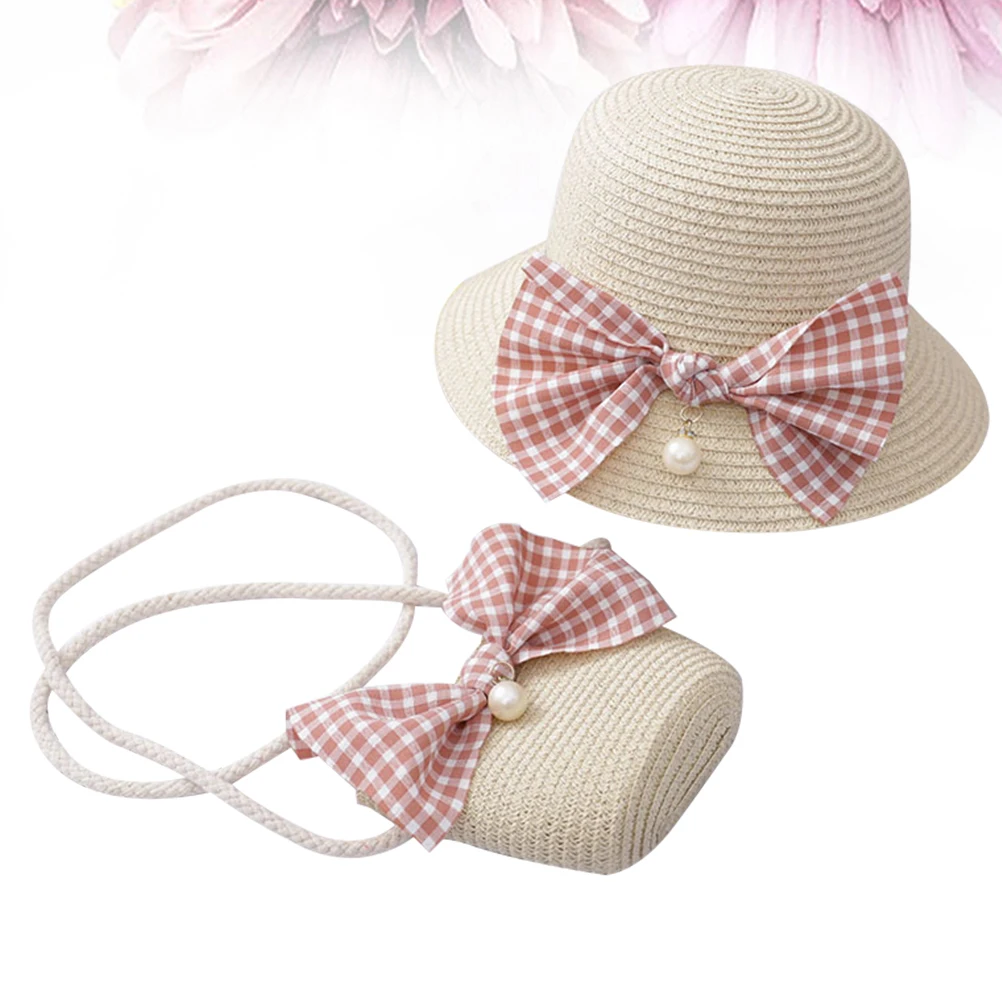 

1 set 1 Set Straw Sun Hat Uv Protection Wide Brim Lightweight Breathable 'S Beach Cap Elegant Design Beige