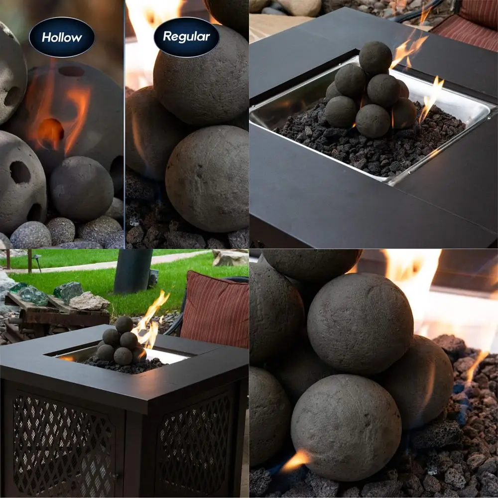 

Набор из 18 полых бетонных огнестойких шаров | Универсальный аксессуар для уличных и домашних каминов – матовый бетон, угольно-серый цвет