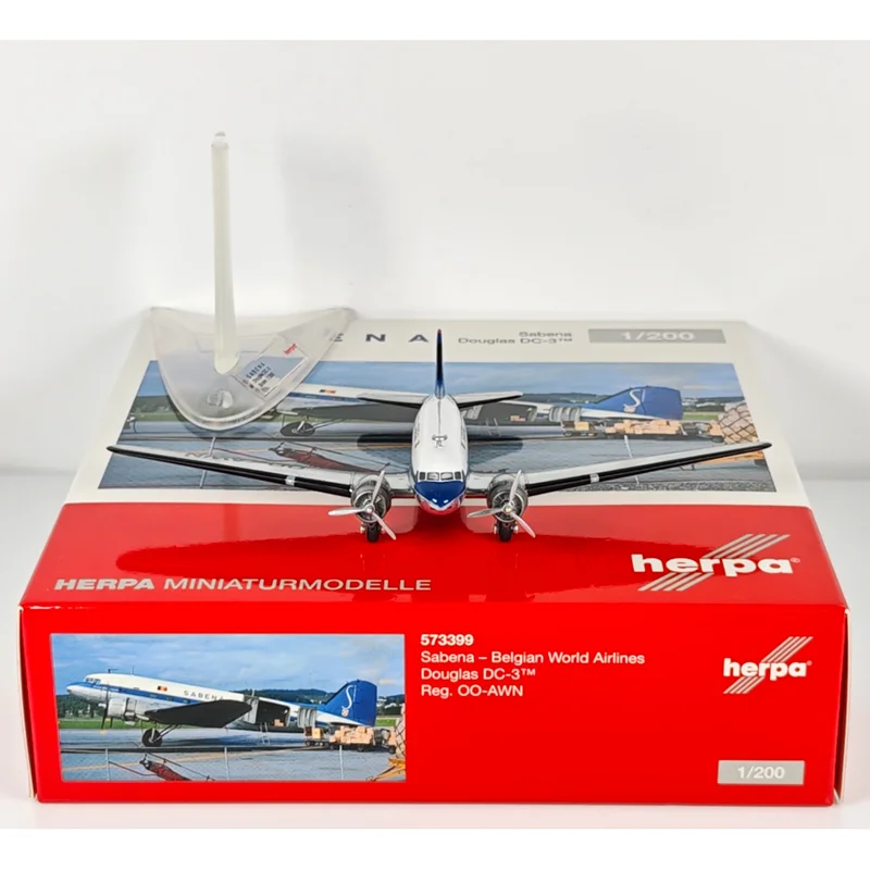 Herpa Diecast 1/200 Scale Belgian Air DC-3 OO-AWN Alloy Aircraft Model Collectible Decorative Ornament Toy