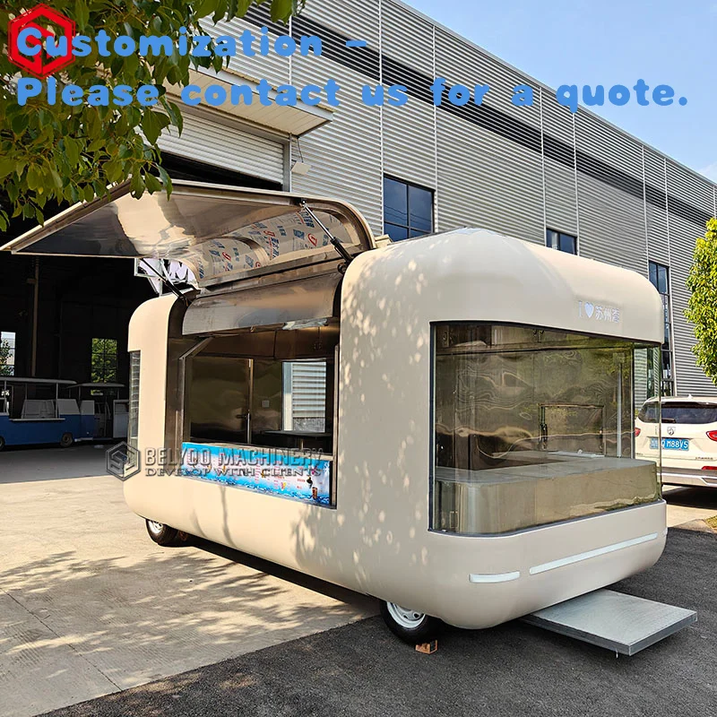 

custom.Belyoo Mobile Bar with Cold Storage Freezer and Drink Station Food Truck Beverage Concession Trailer