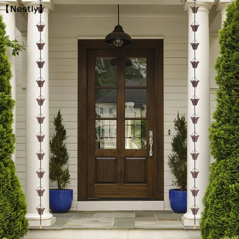 Rain Chains, Gutter Downspouts Diverter Outdoor Metal Copper Plaid Rainwater Extensions, 12 Cups〔Nest〕