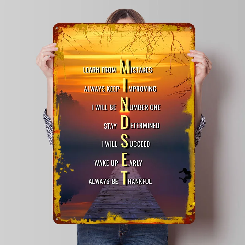 Sunset Mindset Quotes Tinplate Poster Custom Wall Art Vintage Metal Signs Retro Tin Plaque for Luxury Home Decor Items Wand Deko